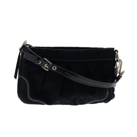 Coach medium sized black pleated shoulder handbag purse - Picture 3 of 6